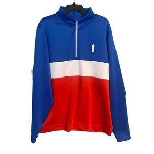 Men's Blue and Red Quarter-Zip Shirt